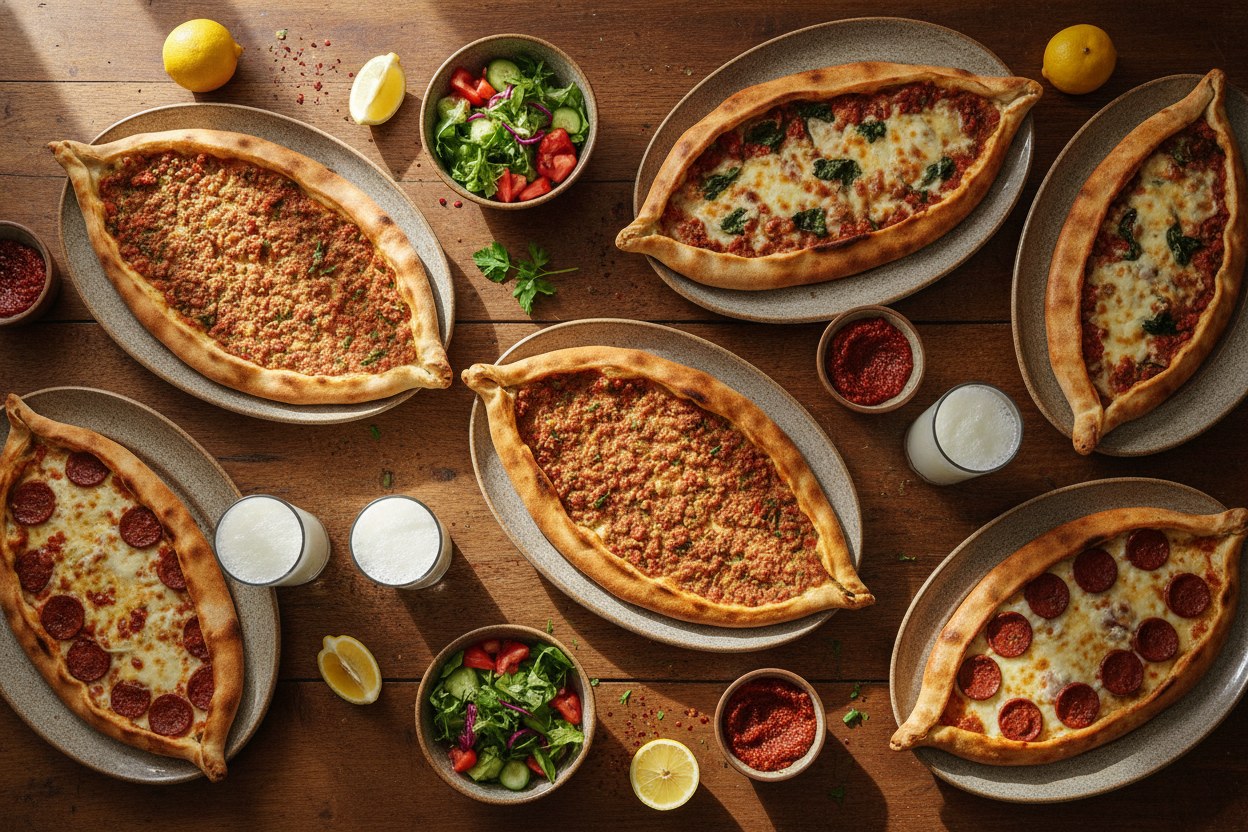 Paylaşımlık sofrada birkaç taze lahmacun ve pide